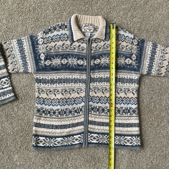 Vintage 90s Fair Isle Nordic Zip Up Cotton & Ramie Knit Cardigan - Picture 8 of 10